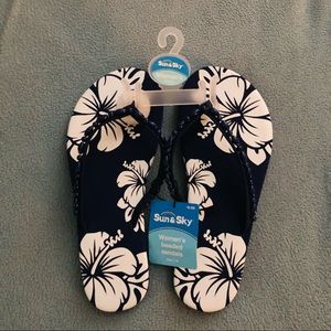 Beaded blue flip flops